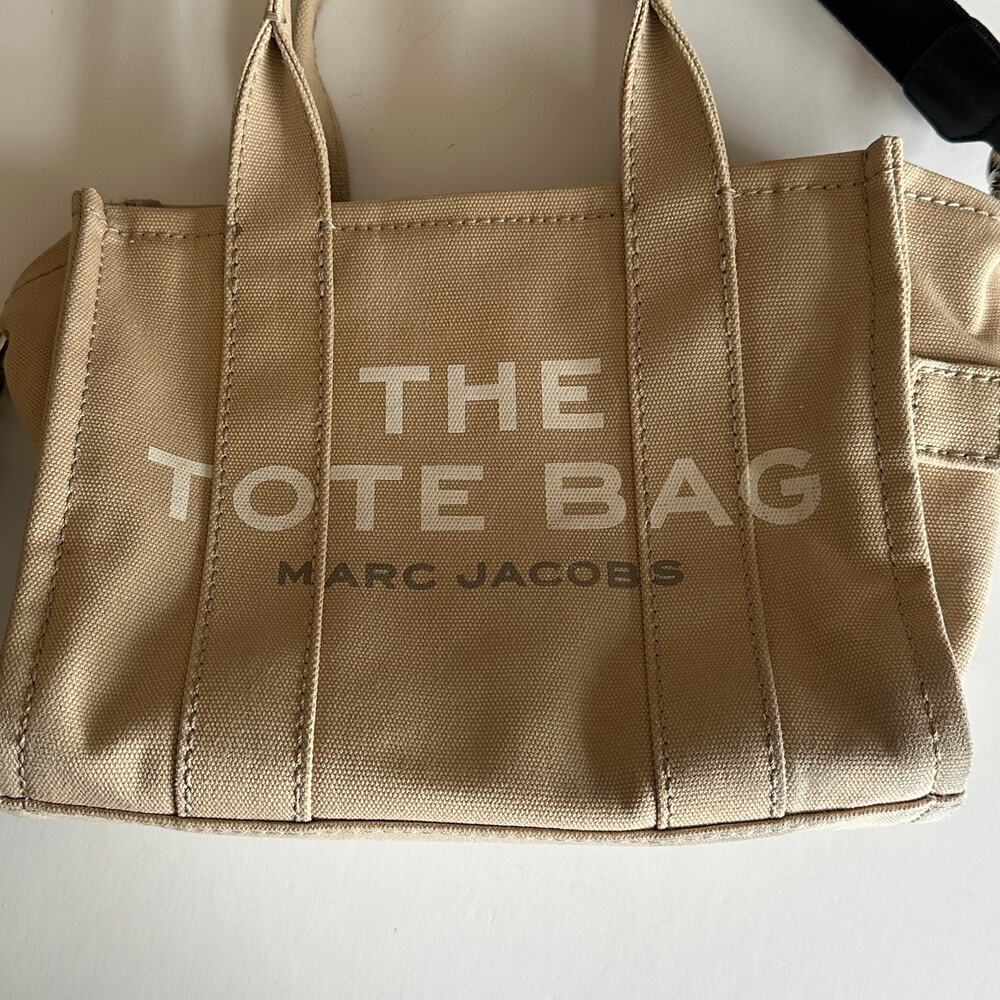 Marc Jacobs The Tote Bag Mini Womens Tan Cotton Canvas Crossbody Purse - Picture 8 of 12